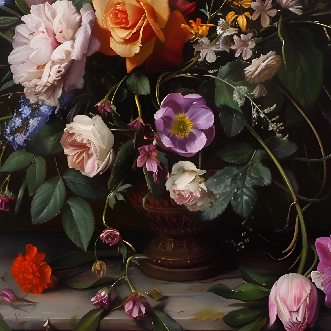 Dutch Masters Style Floral Bouquet With Lilies Dark Moody Poster - Image 3