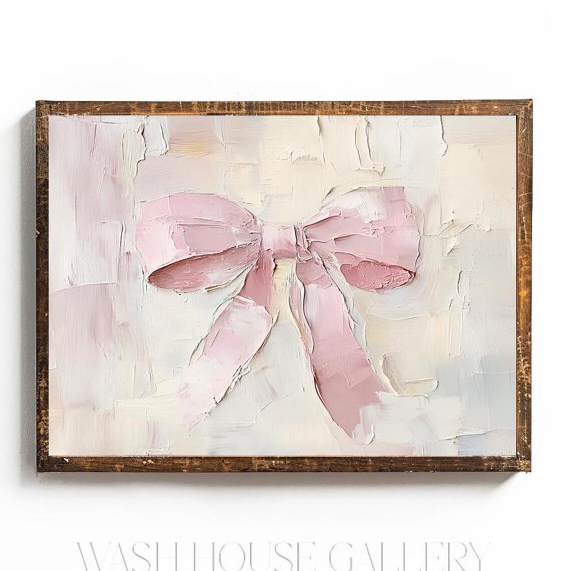 Blush Pink Ribbon Bow Textured Oil Painting Nursery Wall Art