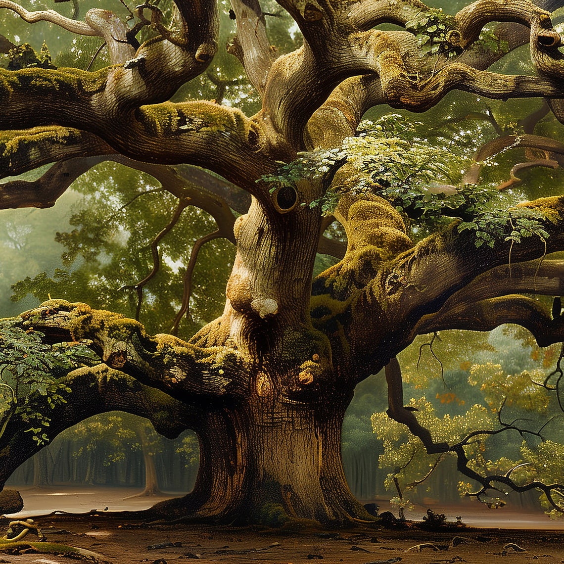 Ancient Sprawling Live Oak Tree with Mossy Branches Vintage Poster - Image 3