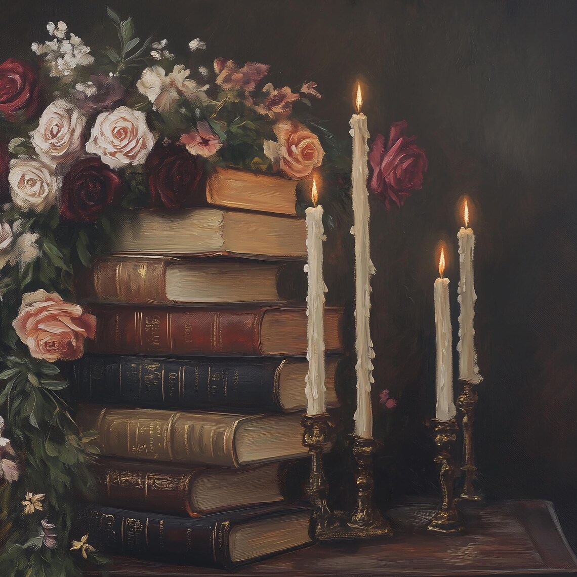 Dark Academia Moody Floral Book Wall Art Print - Image 2