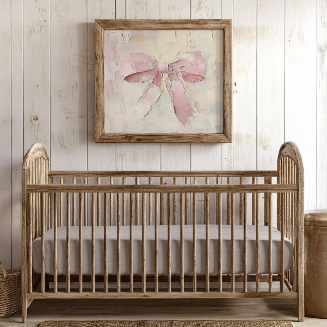 Delicate Pink Ribbon Bow Minimalist Oil Painting on Cream Poster - Image 4