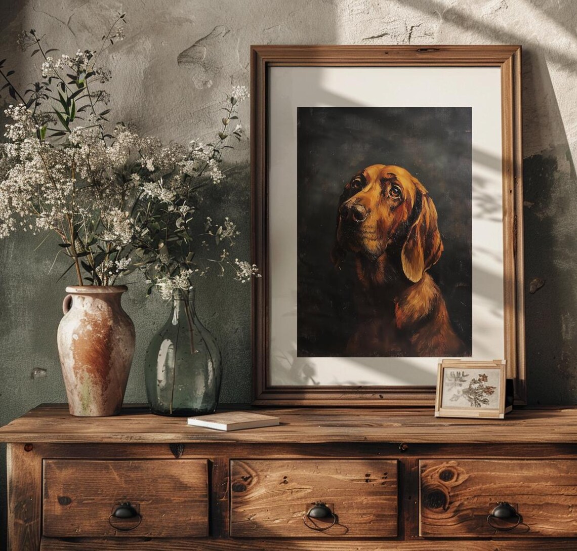 Bloodhound Portrait Against a Dark Background Oil Painting Poster - Image 2