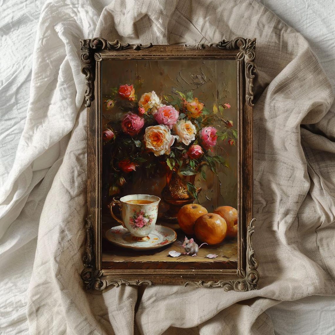 Victorian Teacup with Roses Apples and a Little Mouse Poster - Image 4