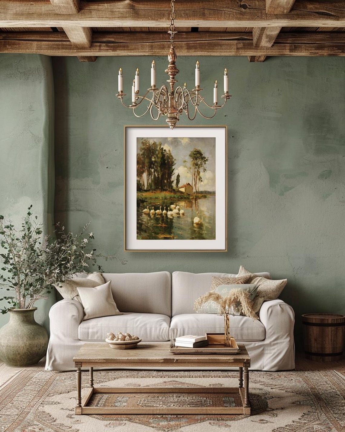 Vintage Swan Art Swan Wall Art Cottagecore Swan Print Modern Farmhouse Wall Art Farmhouse Decor Green Wall Art Vintage Farm Print - Image 3