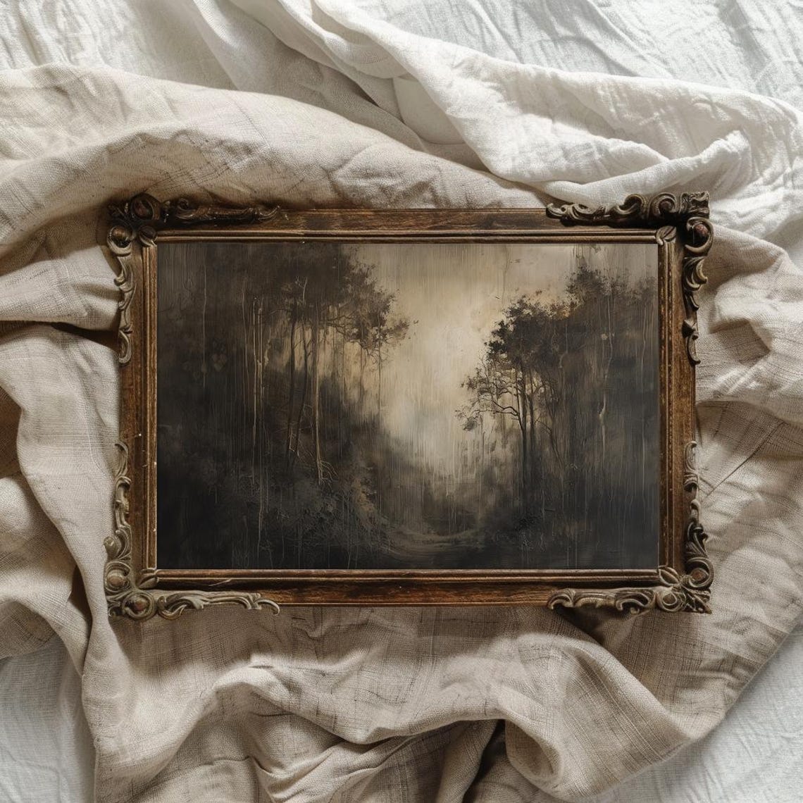 Dark Cottagecore Wall Art Moody Cottagecore Art Vintage Oil Painting Moody Painting Print Brown Tone Wall Art Moody Landscape Art - Image 4