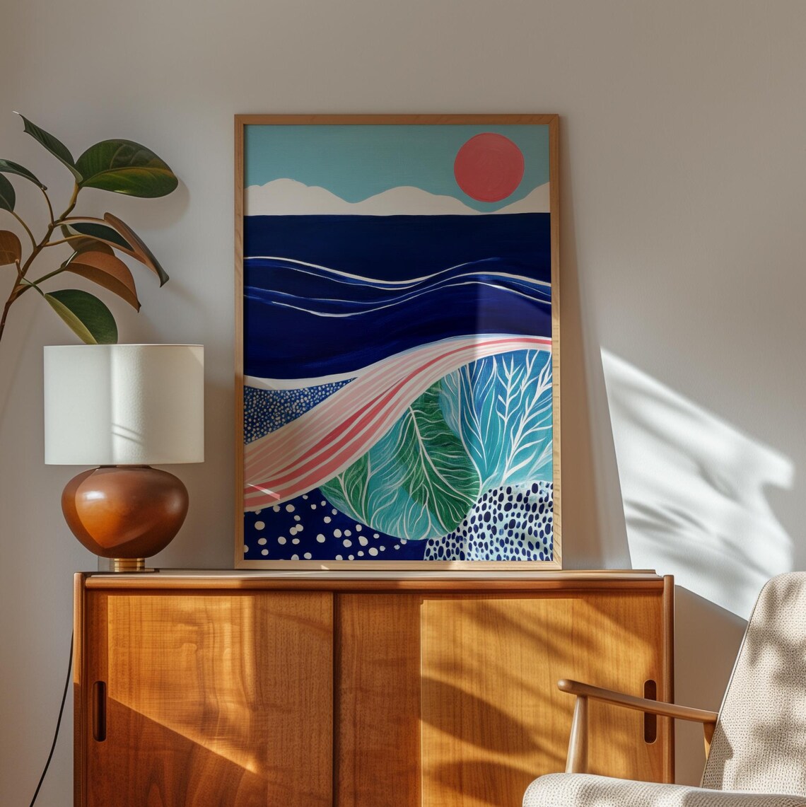 Abstract Ocean Landscape With Sun, Modern Coastal - Image 3