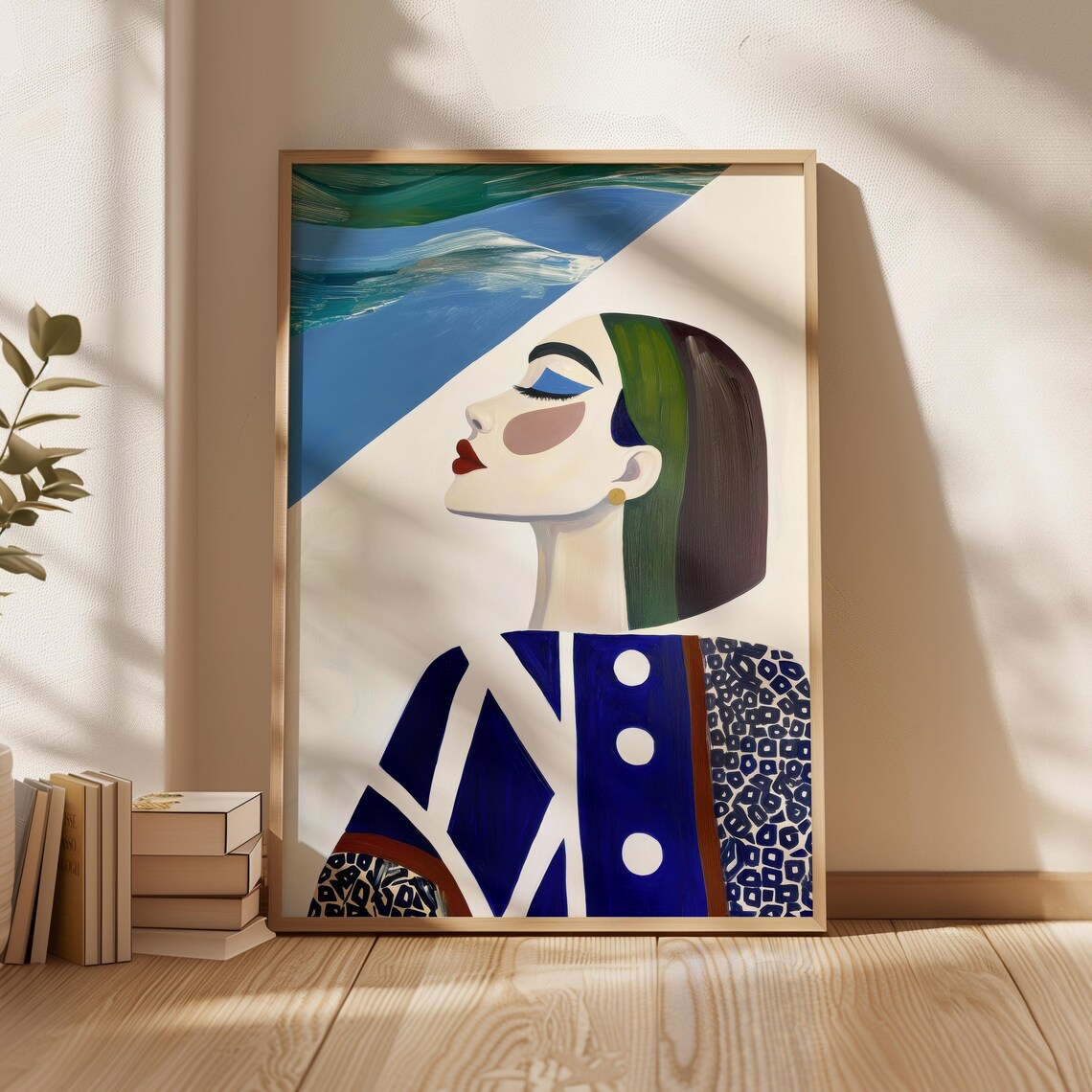 Woman Profile With Blue Eyeshadow Wearing Patterned Robe Poster