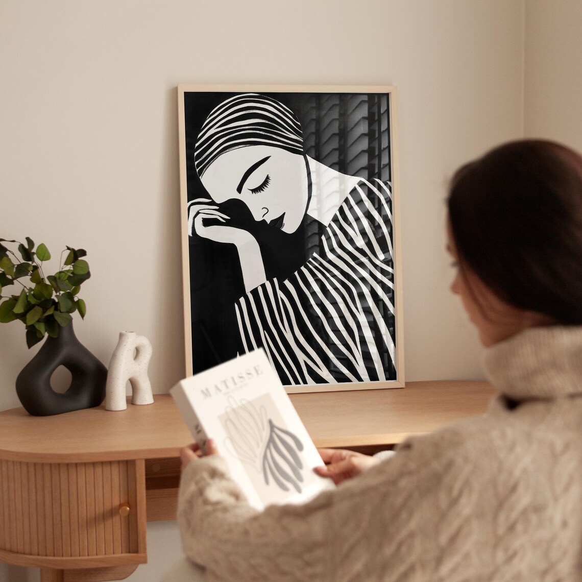 Woman Profile With Zebra Striped Hair On Black Background Poster - Image 2