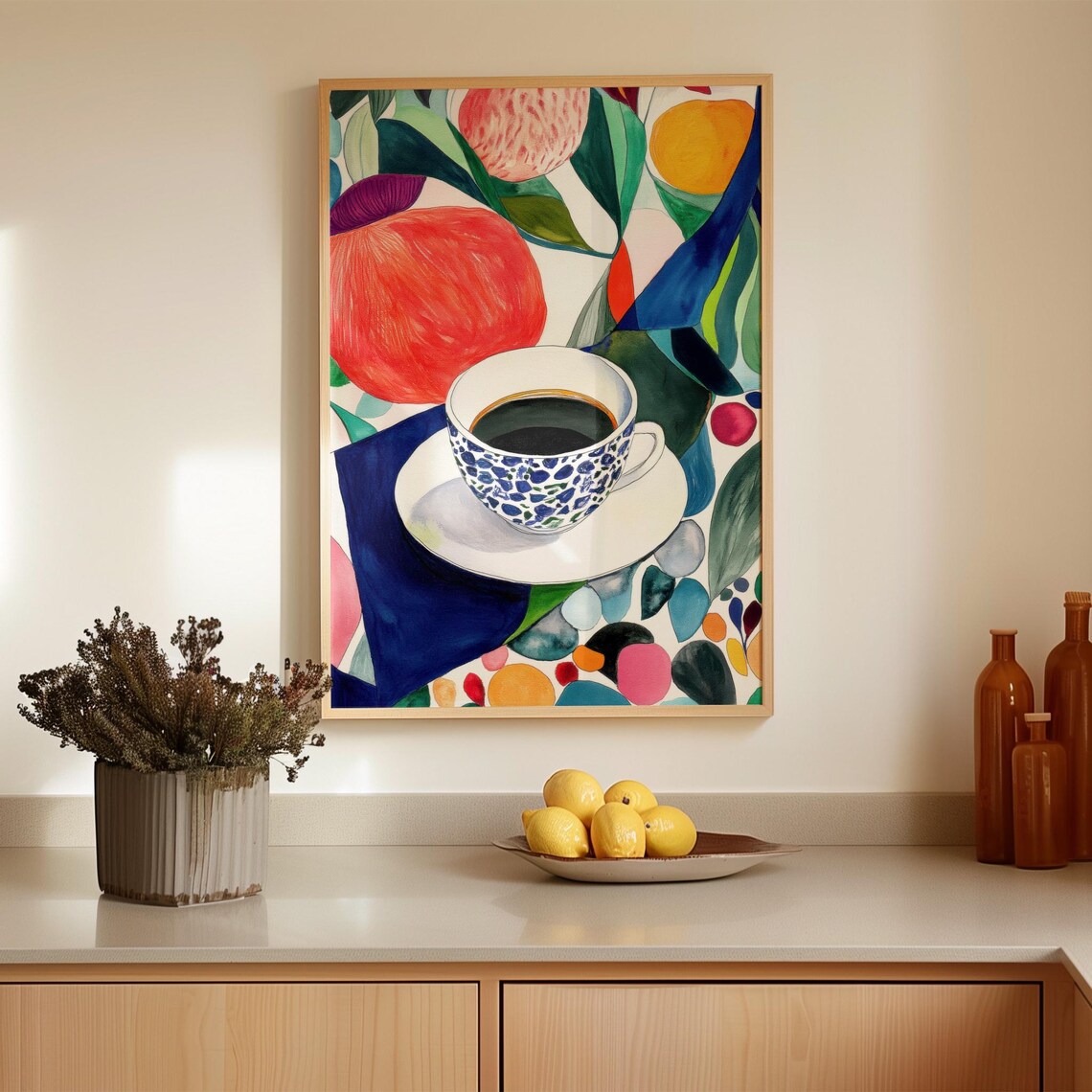 Colorful Coffee Cup Still Life, Vibrant Kitchen Art - Image 2