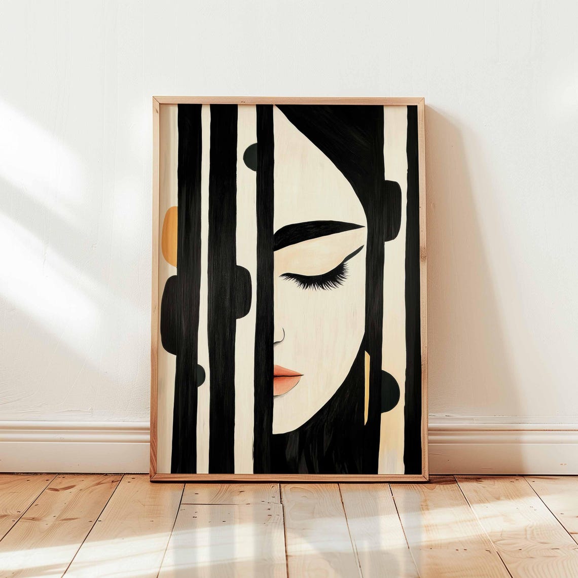 Abstract Woman Face With Closed Eye Bold Black Stripes Art Poster