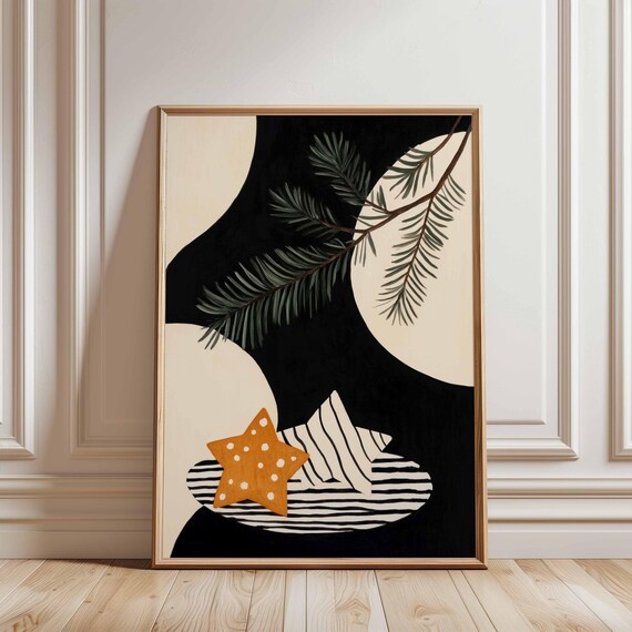 Star Christmas Cookies With Pine Branch Modern Graphic Art Poster
