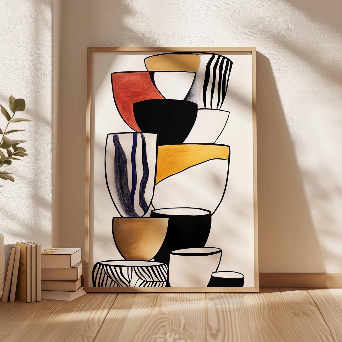 Stacked Minimalist Bowl Illustration, Modern Kitchen Art Print