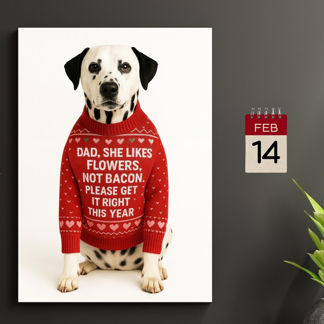 Funny Dalmatian Valentine Dog Dad Flowers Not Bacon Gift Poster