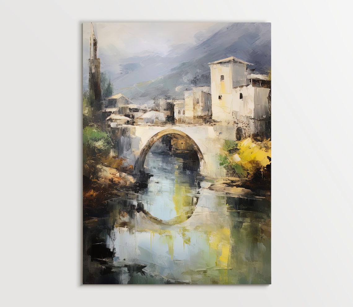 Mostar Stari Most Stone Bridge Over Neretva River Old Town Poster
