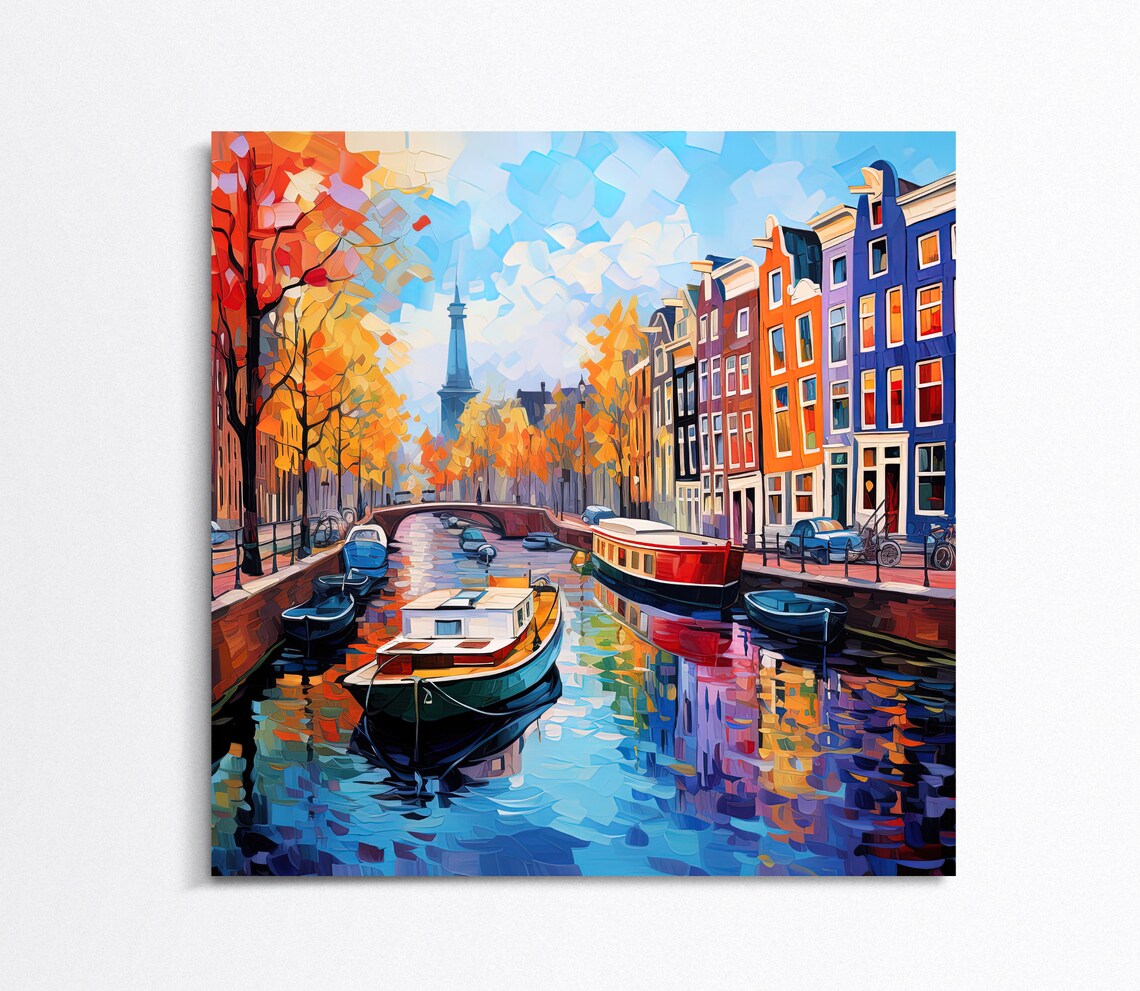 Amsterdam Autumn Canal Colorful Houses Boats City Travel Poster - Image 5