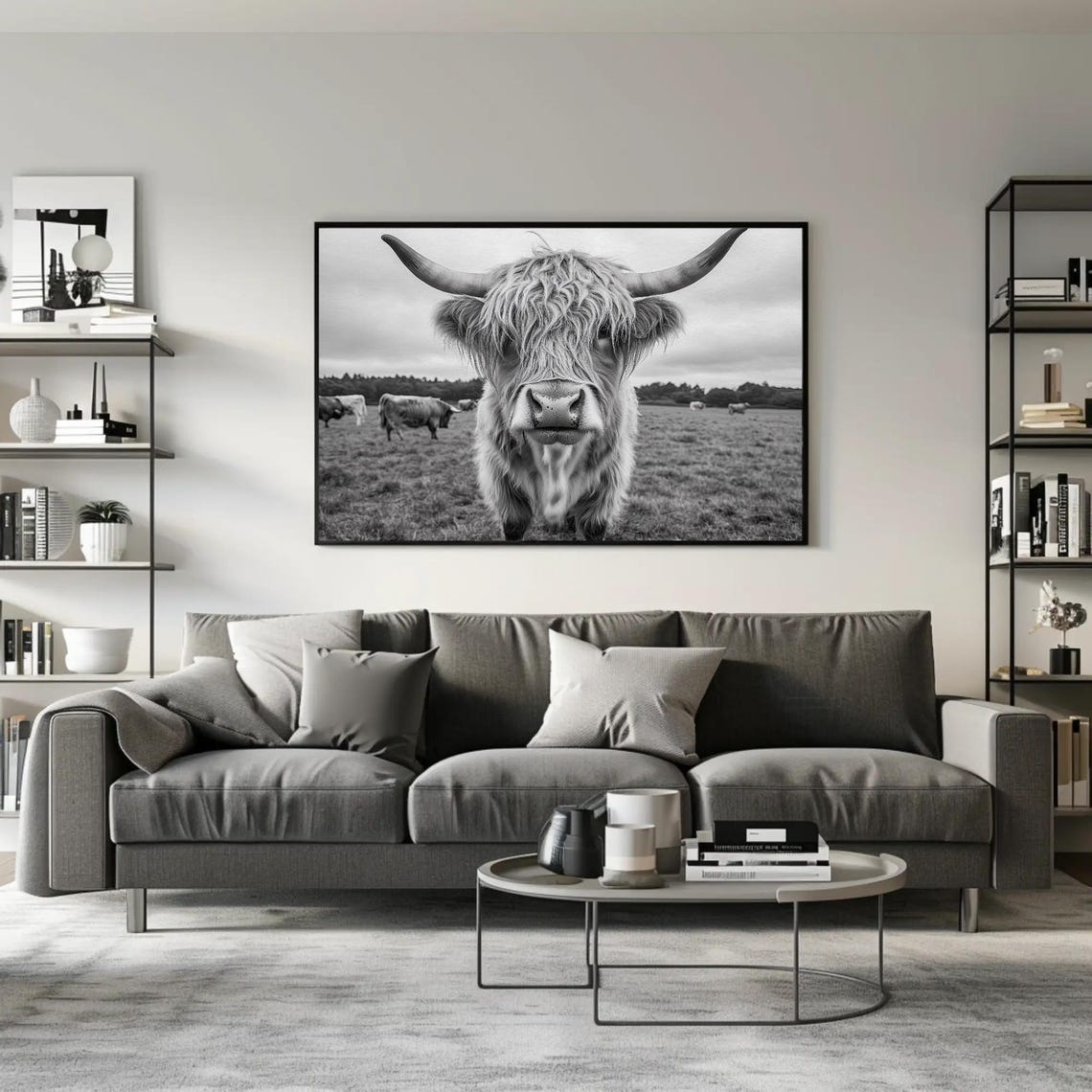 Black And White Highland Cow Close Up In A Pasture Art Poster - Image 2