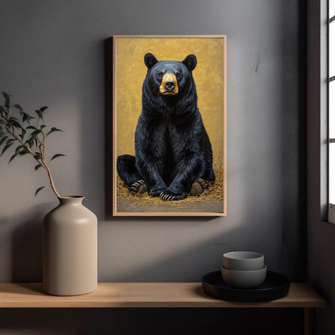 Noble Black Bear Portrait On Glowing Golden Background Art Poster - Image 2