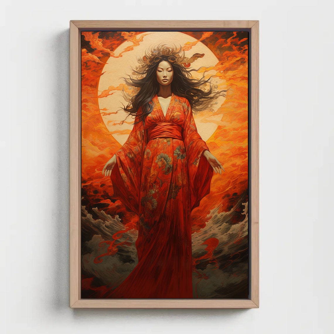 Amaterasu Japanese Sun Goddess Red Kimono Fantasy Art Poster - Image 4