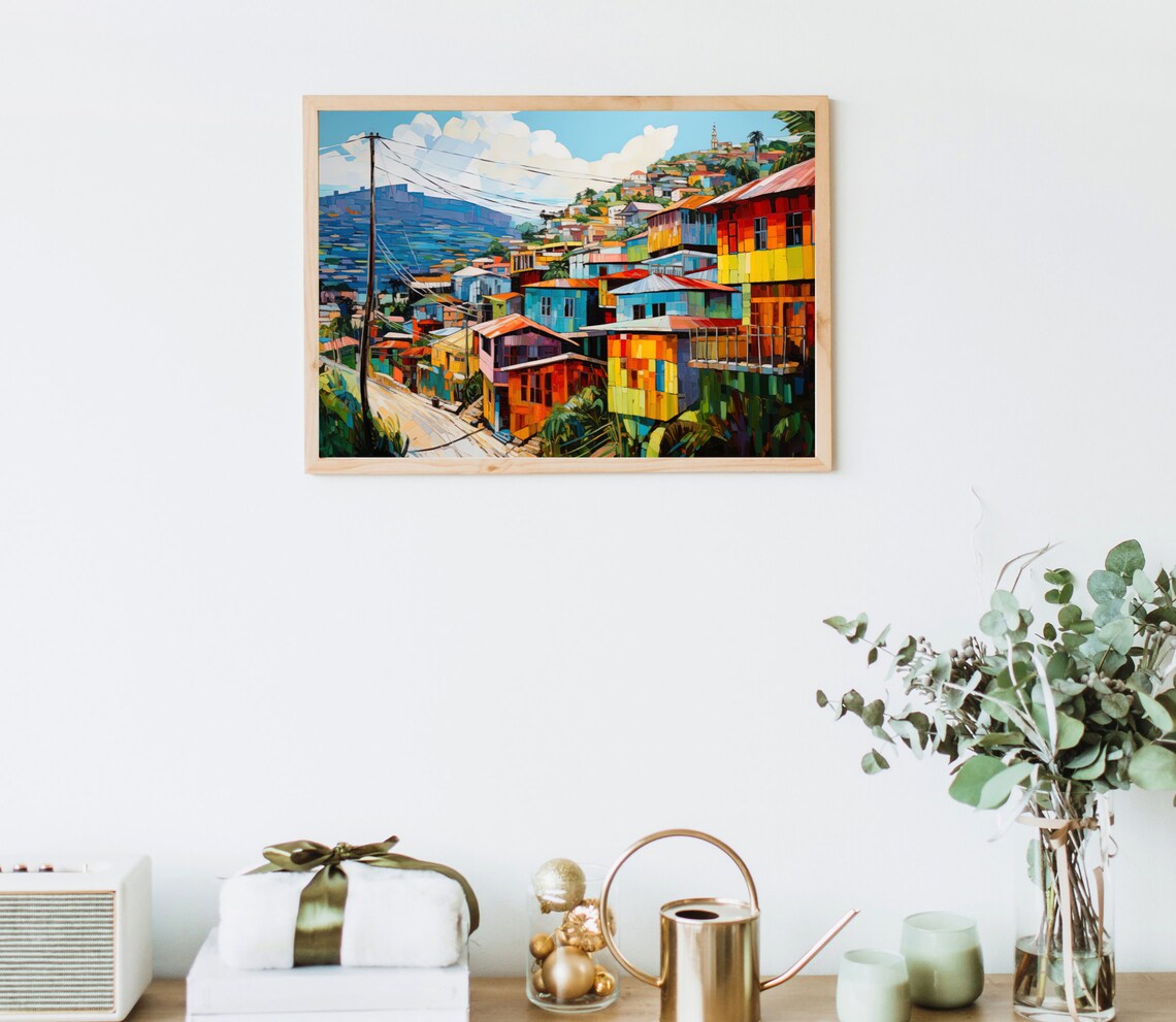 Haiti Hillside Town Colorful Houses Mosaic Style Caribbean Art Poster - Image 4
