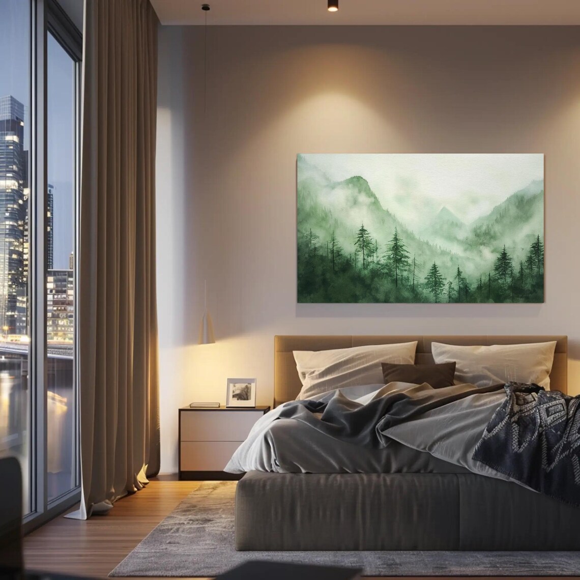 Foggy Sage Green Mountain Forest Watercolor Serene Nature Poster - Image 3