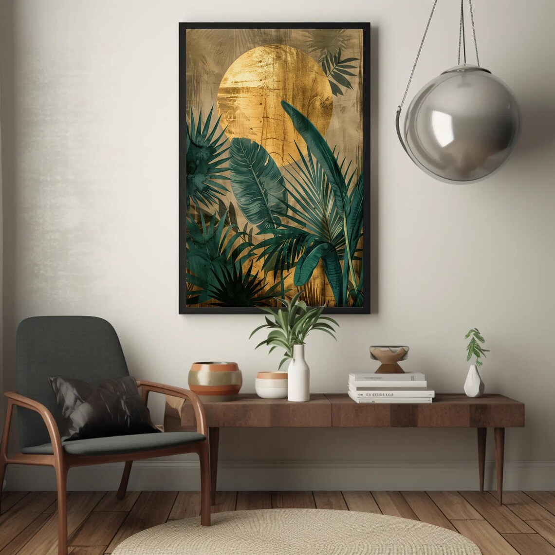Golden Sun and Tropical Plants Art Print, Jungle - Image 3