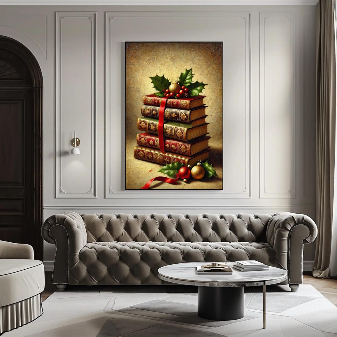 Vintage Christmas Books Stack With Holly And Ornaments Poster - Image 5