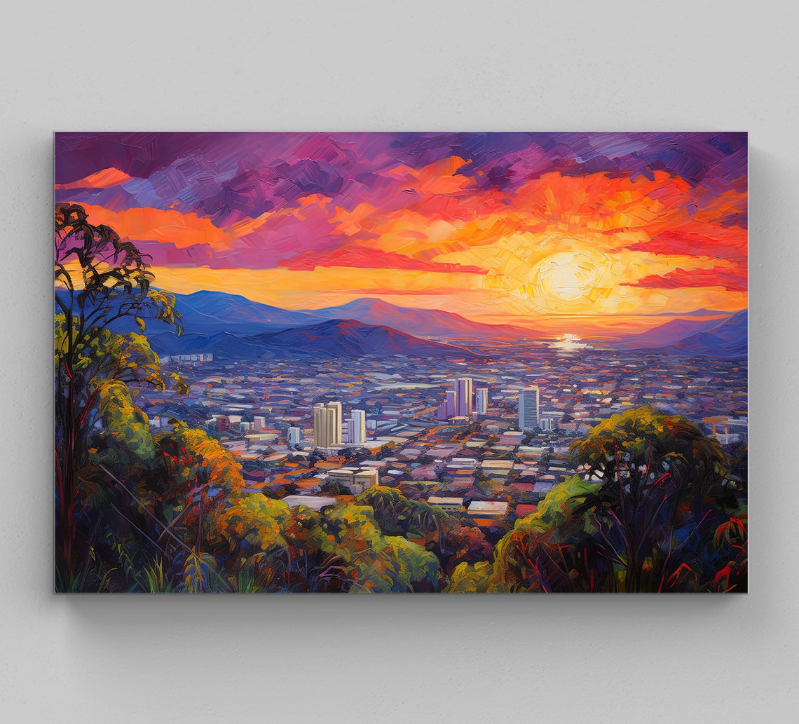 San Jose Costa Rica Valley Sunset Panoramic Cityscape Poster