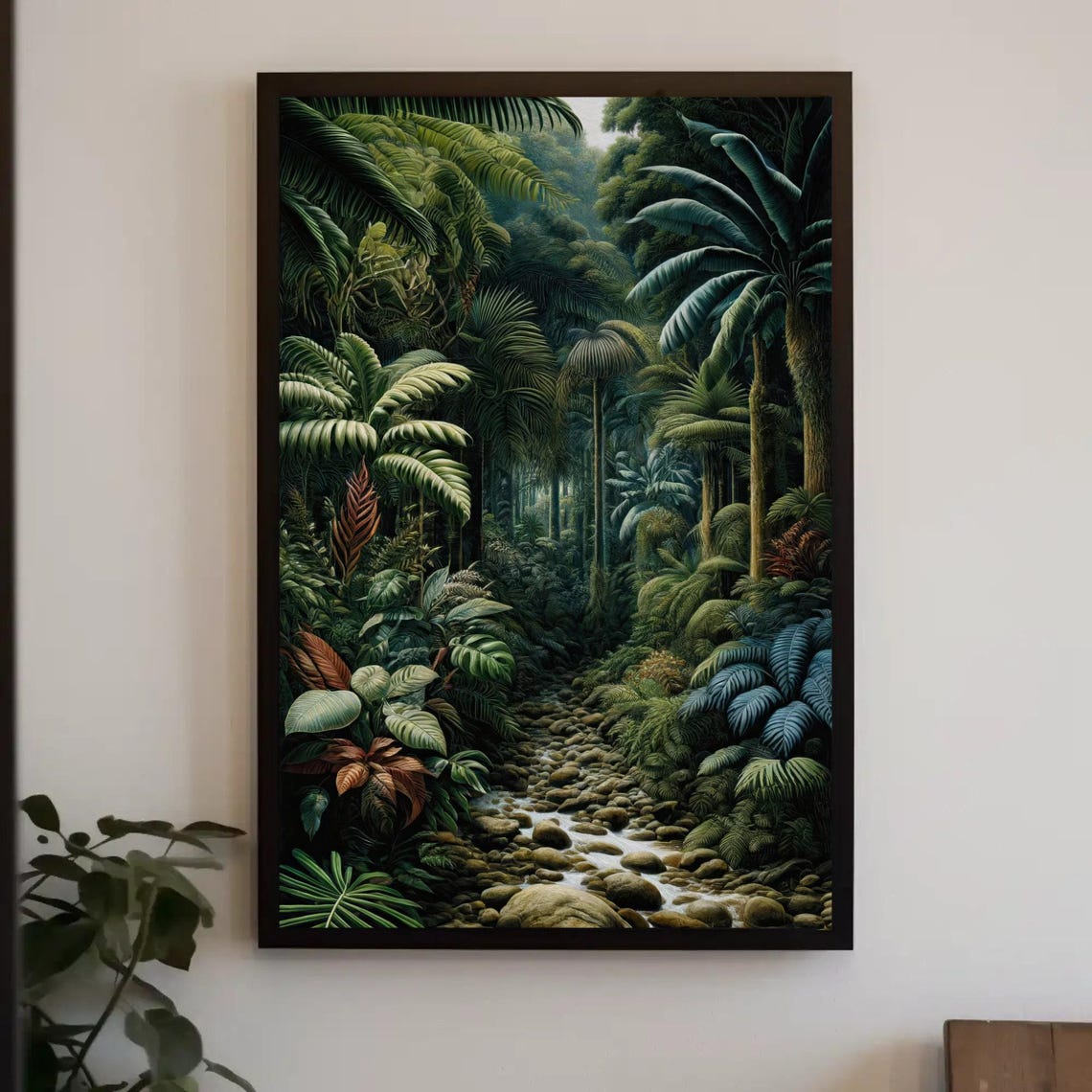 Dense Tropical Jungle Stream Lush Green Rainforest Painting Poster