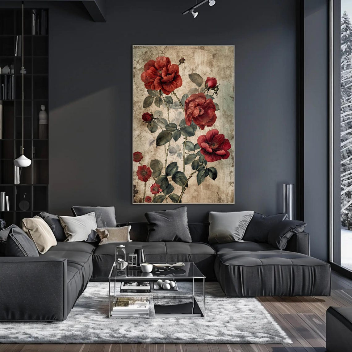 Vintage Red Roses Botanical Study On Aged Parchment Paper Poster - Image 2