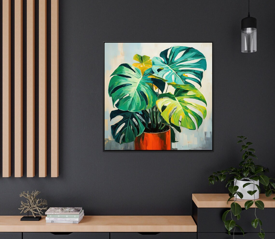 Monstera Deliciosa Potted Plant Green Leaves Botanical Poster - Image 3