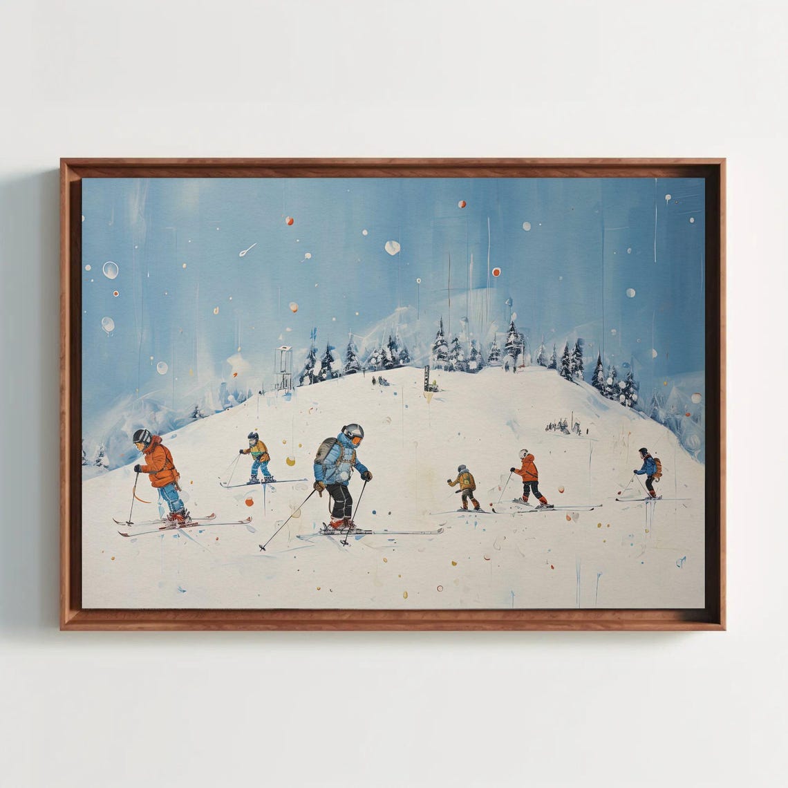 Skiers on a Snowy Mountain Slope Winter Sport Scene Art Poster