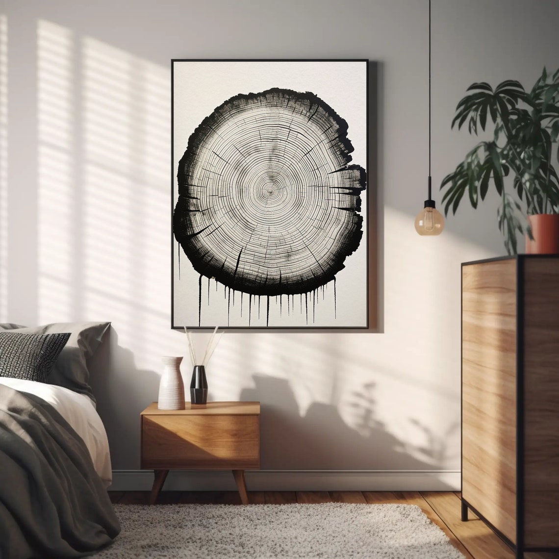 Tree Ring Cross Section in Black Ink Minimalist Botanical Print - Image 4