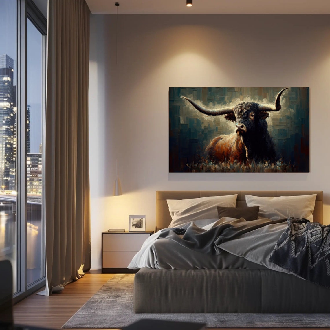 Majestic Texas Longhorn Bull Dark Moody Oil Painting Style Poster - Image 3