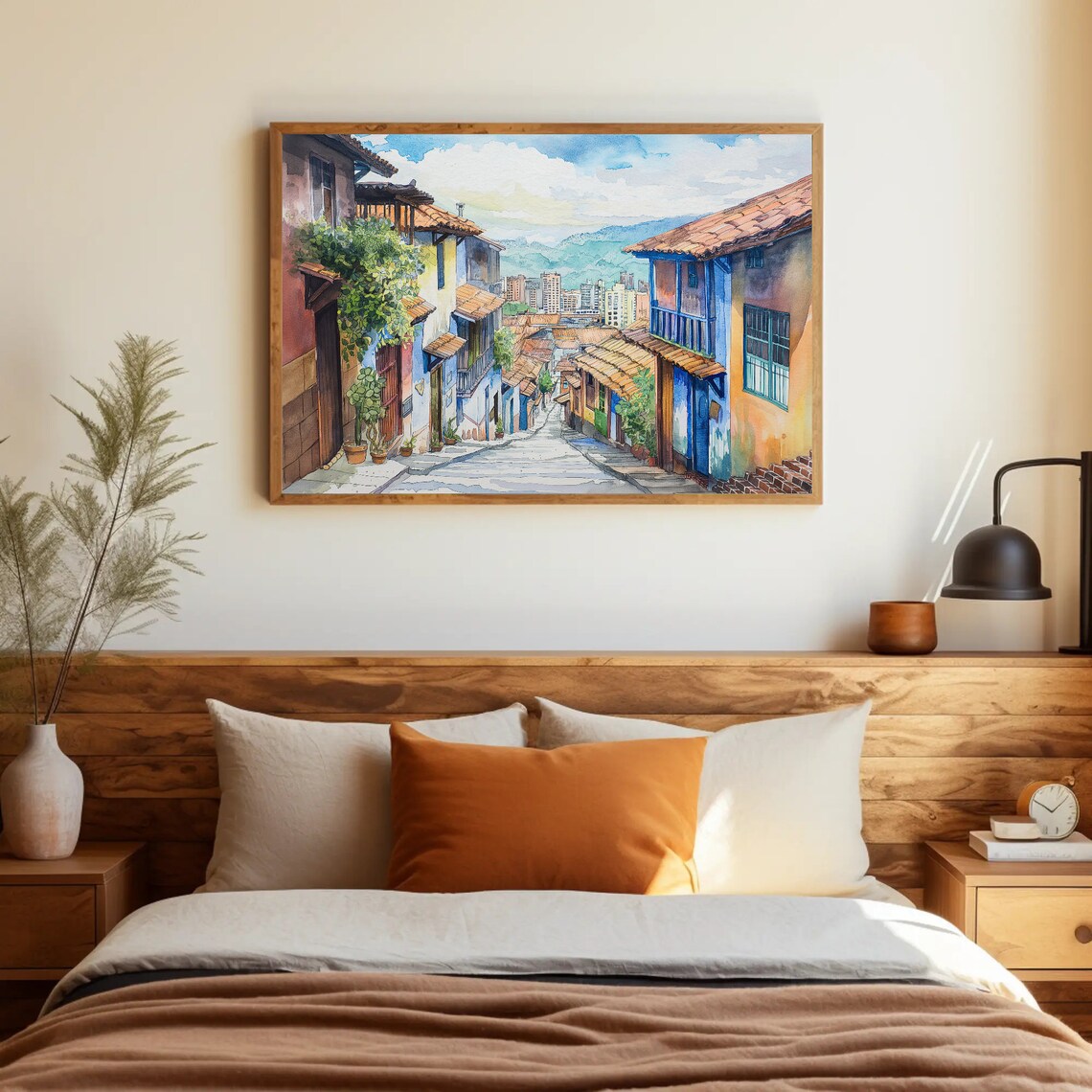 Medellin Colombia Colonial Street Watercolor Travel Scenic Poster - Image 3