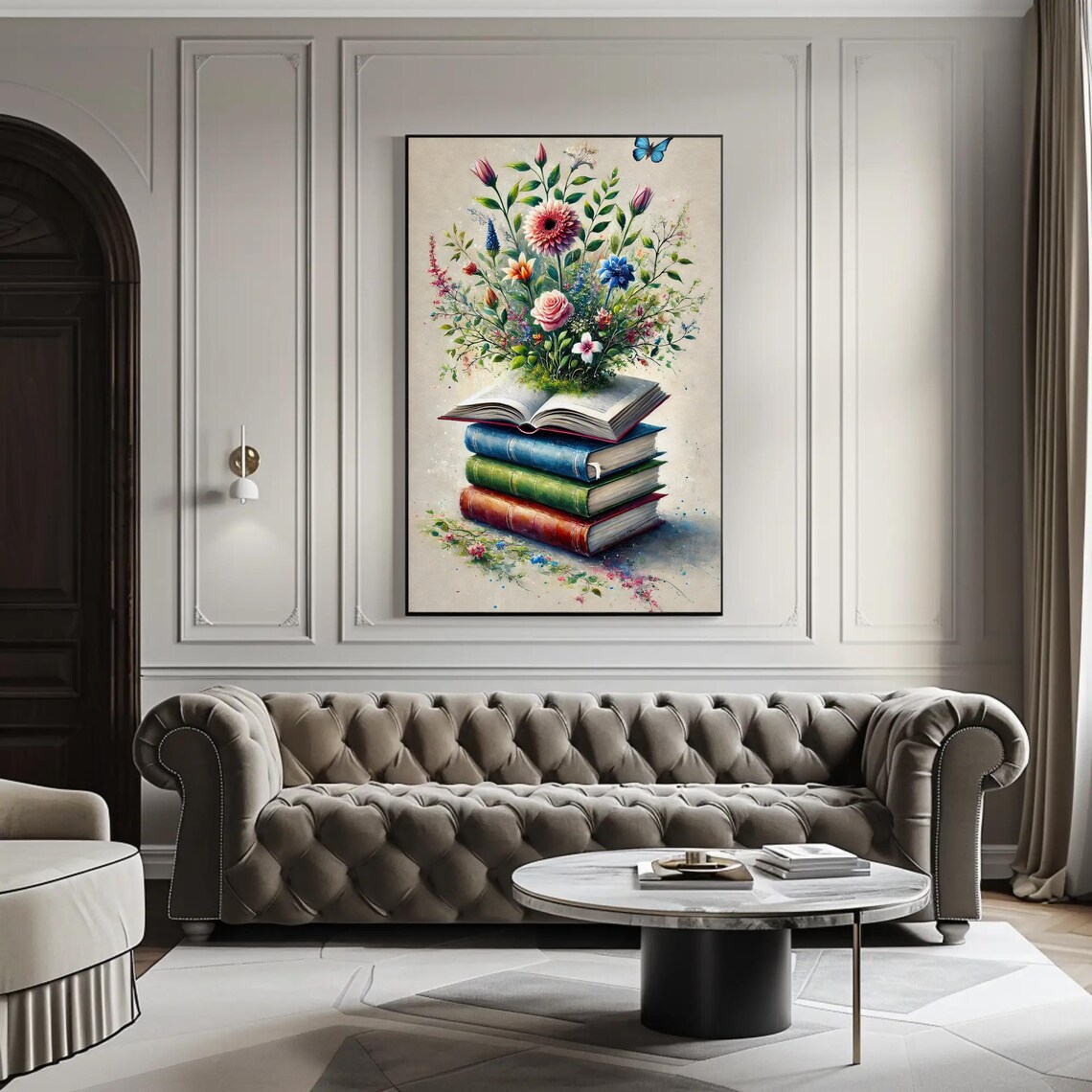 Stack of Vintage Books with Wildflowers Blooming from Pages Poster - Image 3
