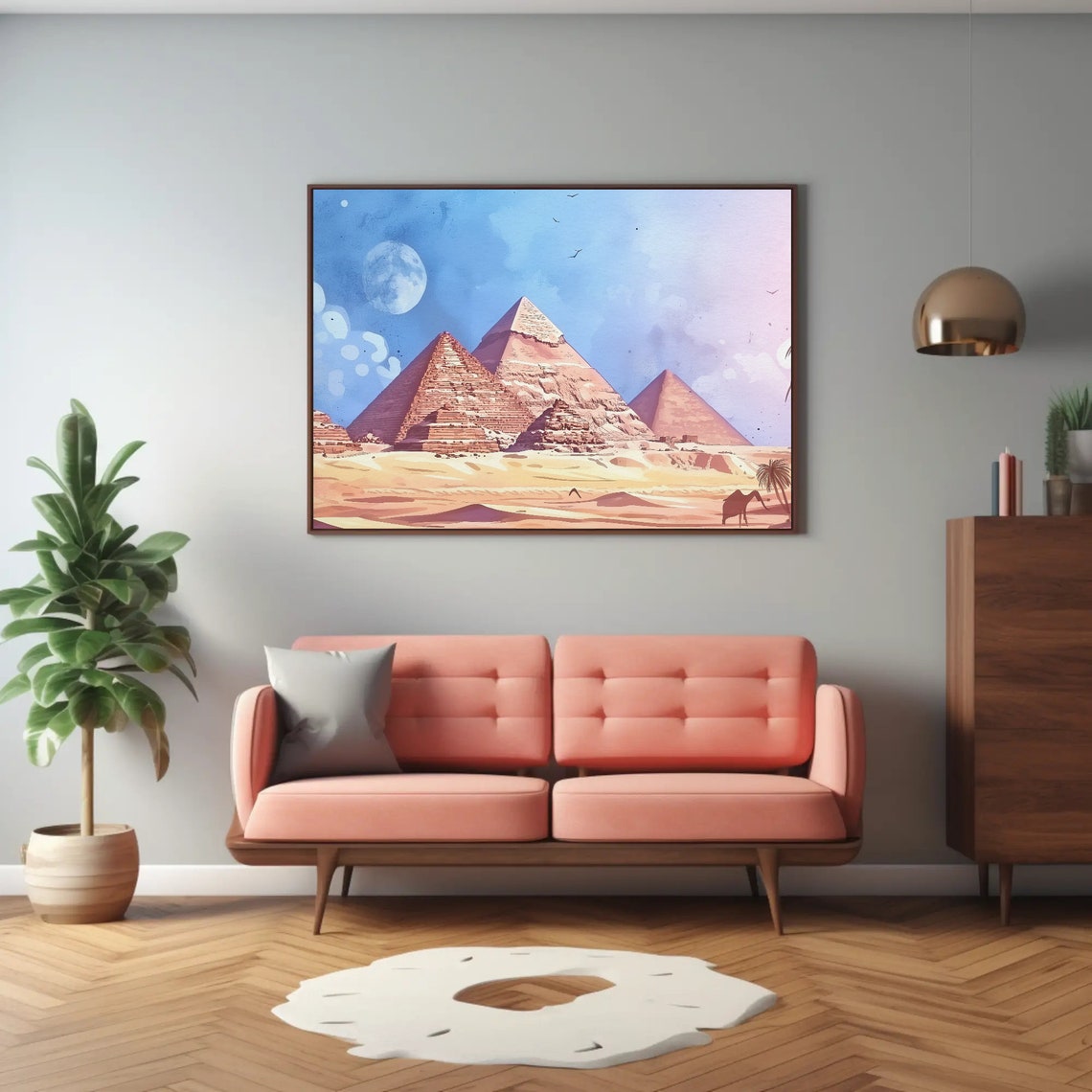 Giza Pyramids Full Moonlit Blue Sky Watercolor Desert Travel Poster - Image 2