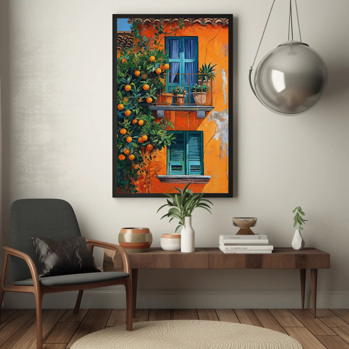 Latin Balcony With Orange Tree Wall Art Print Mediterranean Wall Art Caribbean Art Print Mexican Home Decor Gift For Her - Image 4