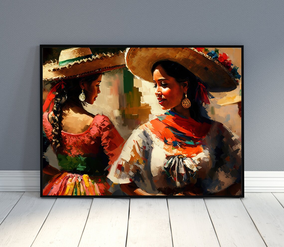 Mexican Women Dancing at Festival Traditional Sombrero Art Poster - Image 2
