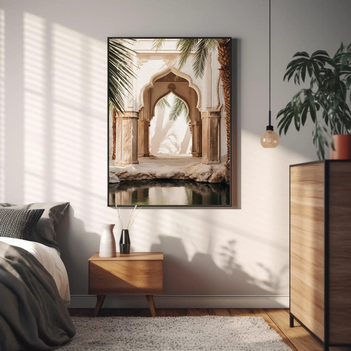 Moorish Stone Archway With Palms and Reflecting Pool Scene Poster - Image 3