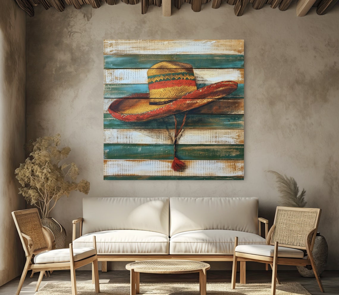 Mexican Cowboy Hat Wood Background Print Mexican Wall Art Rustic Wall Decor Mexican Modern Wall Art Unique Mexican Decor - Image 2