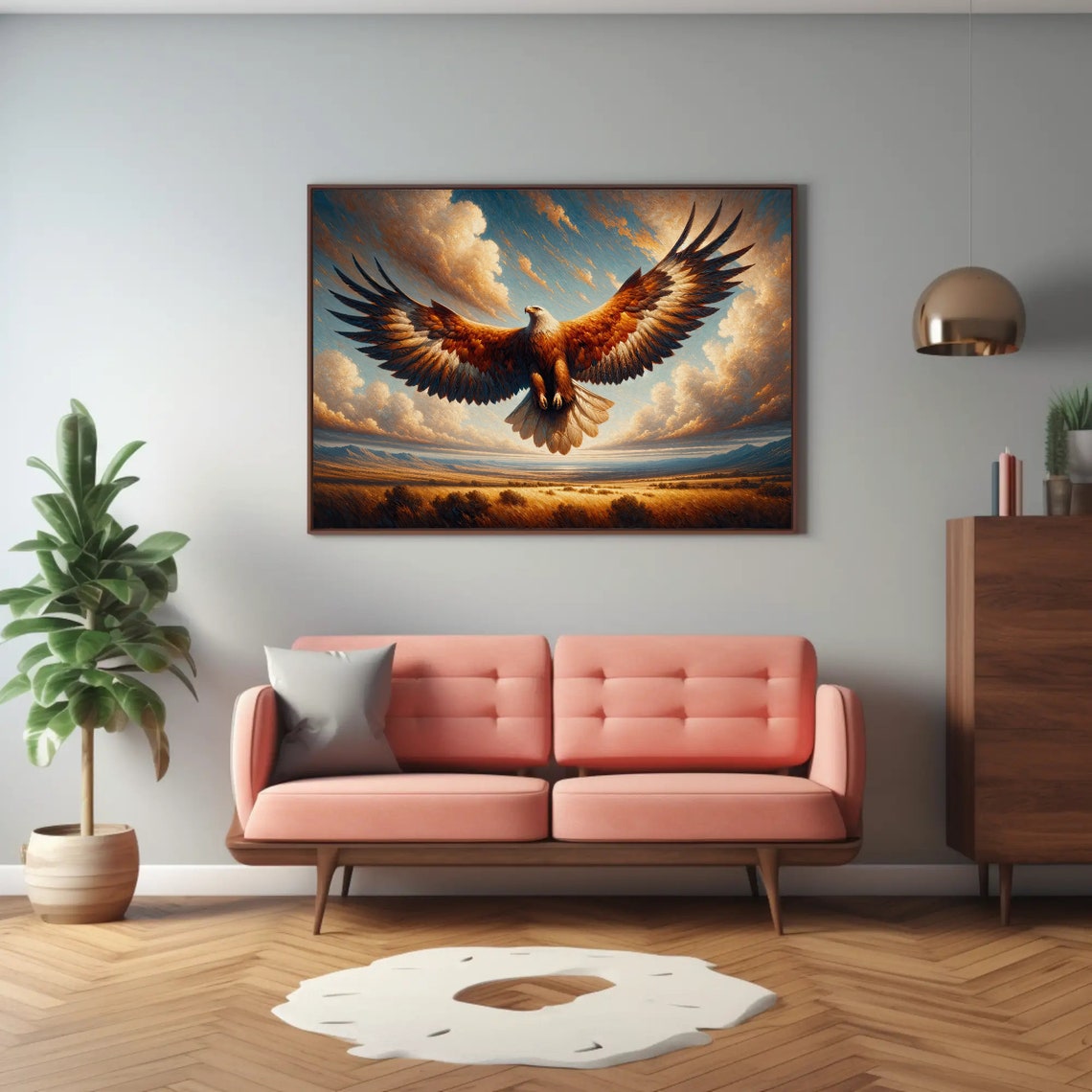 Majestic Eagle Soaring Over Golden Plains Wildlife Art Poster - Image 3