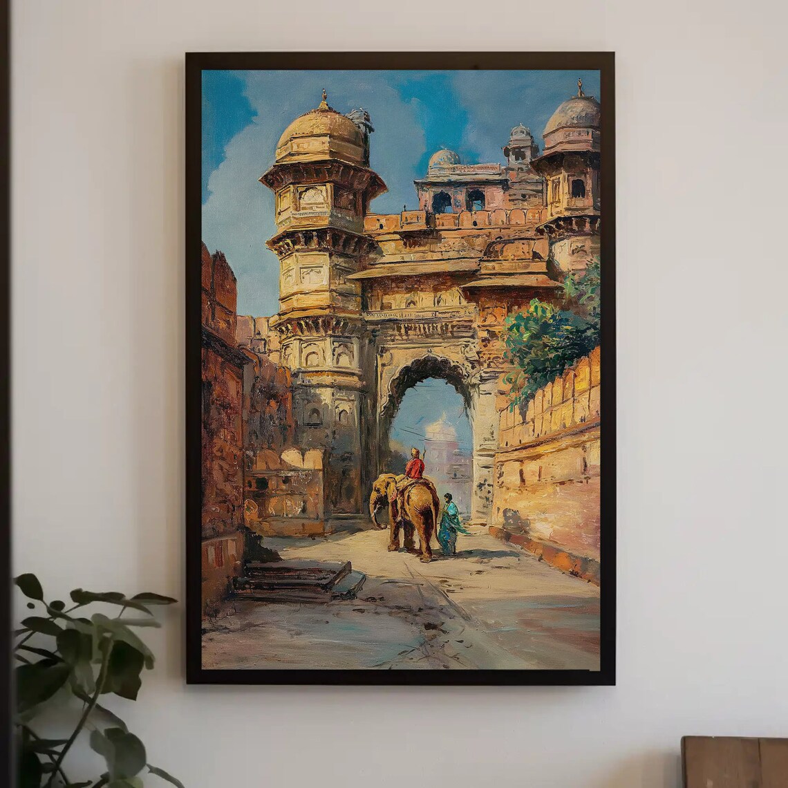 Indian Fort Gateway With Elephant Vintage India Oil Painting Poster
