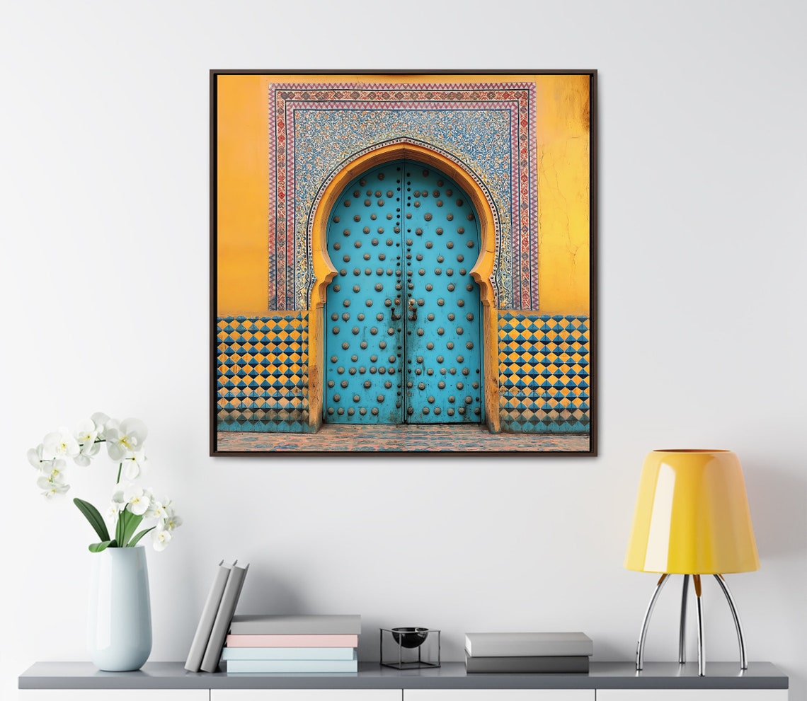 Moroccan Blue Studded Door With Mosaic Tilework Architecture Poster - Image 4