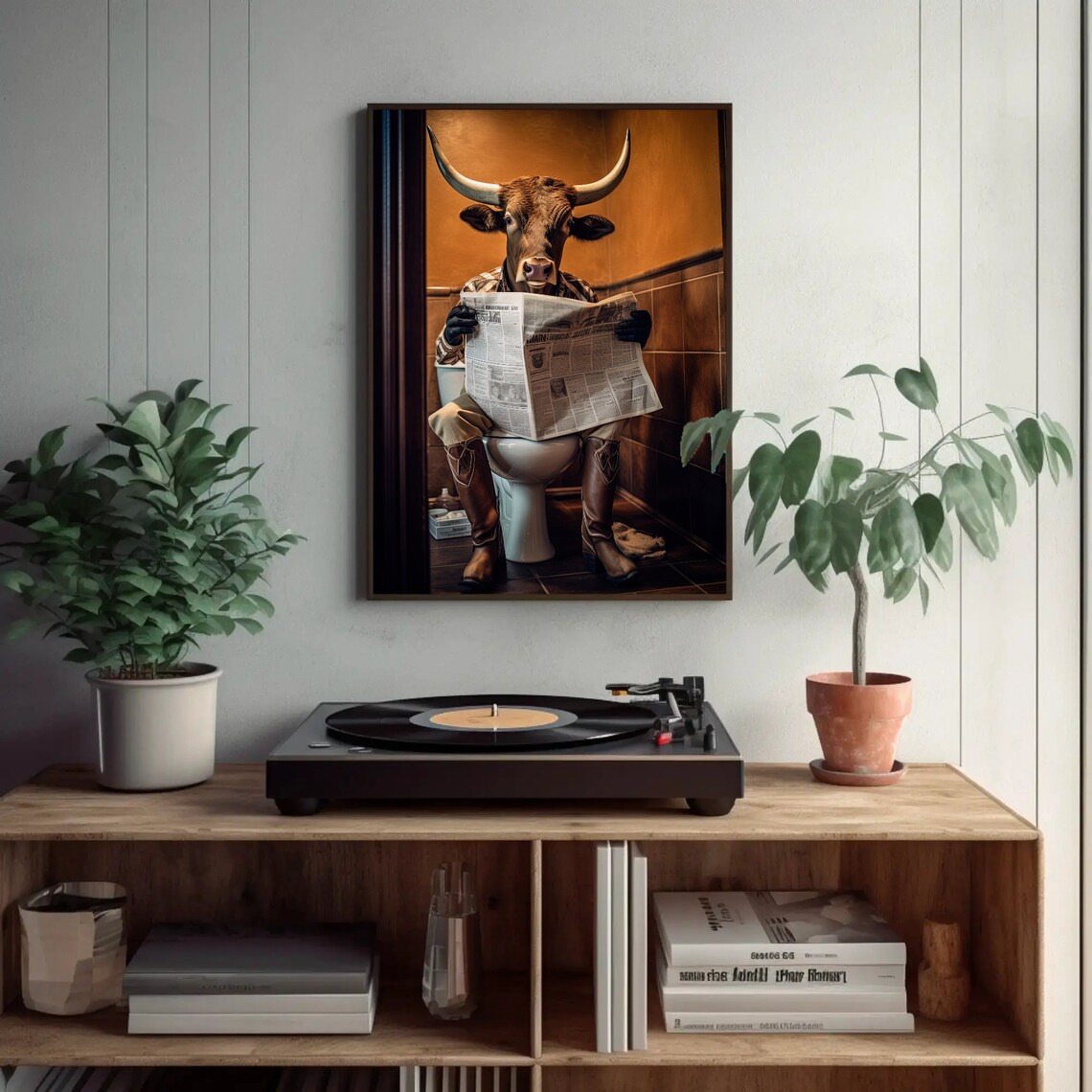 Texas Longhorn Cow Bathroom Art Print, Farmhouse Humor - Image 3