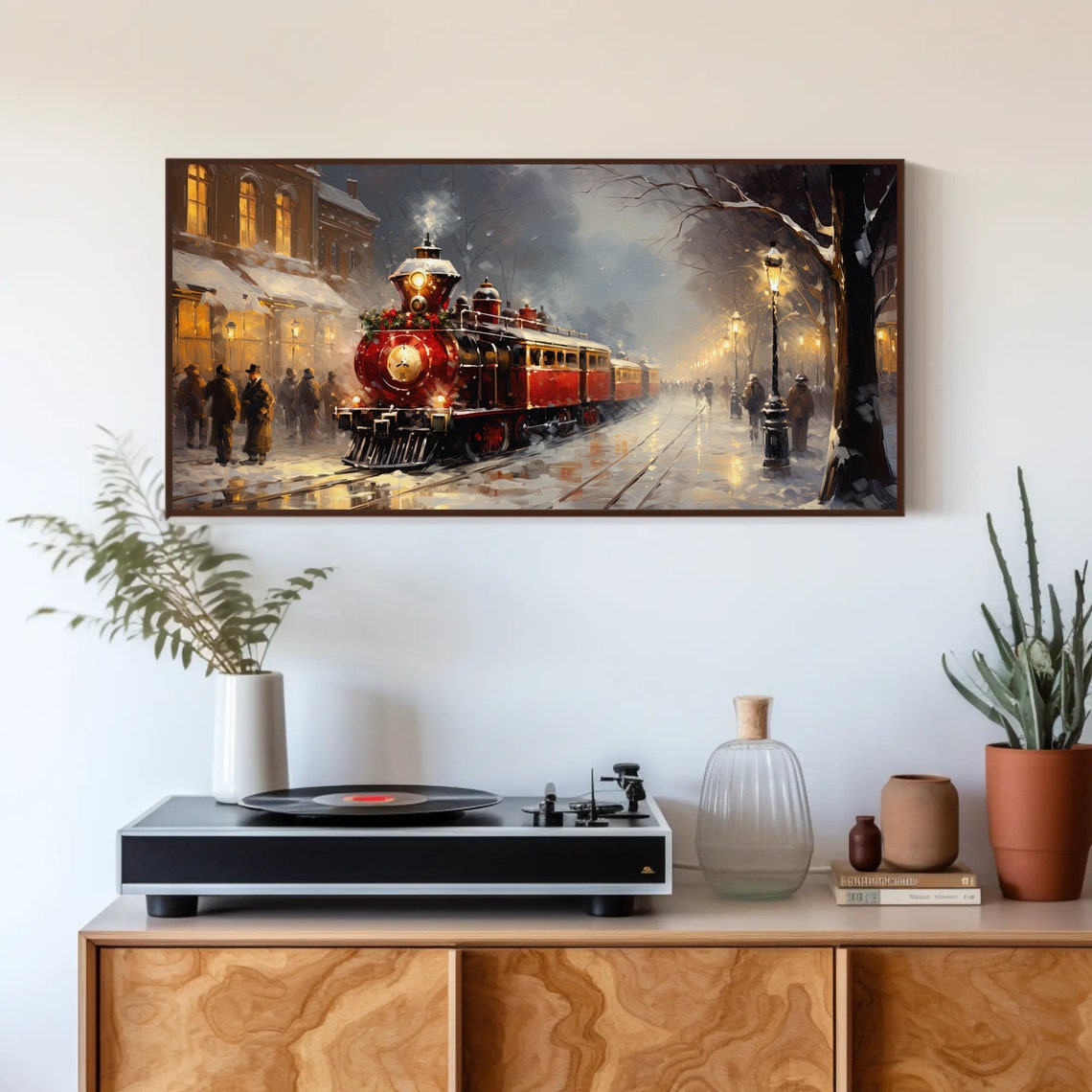 Vintage Red Steam Train Christmas Snowy Night Holiday Scene Poster - Image 4