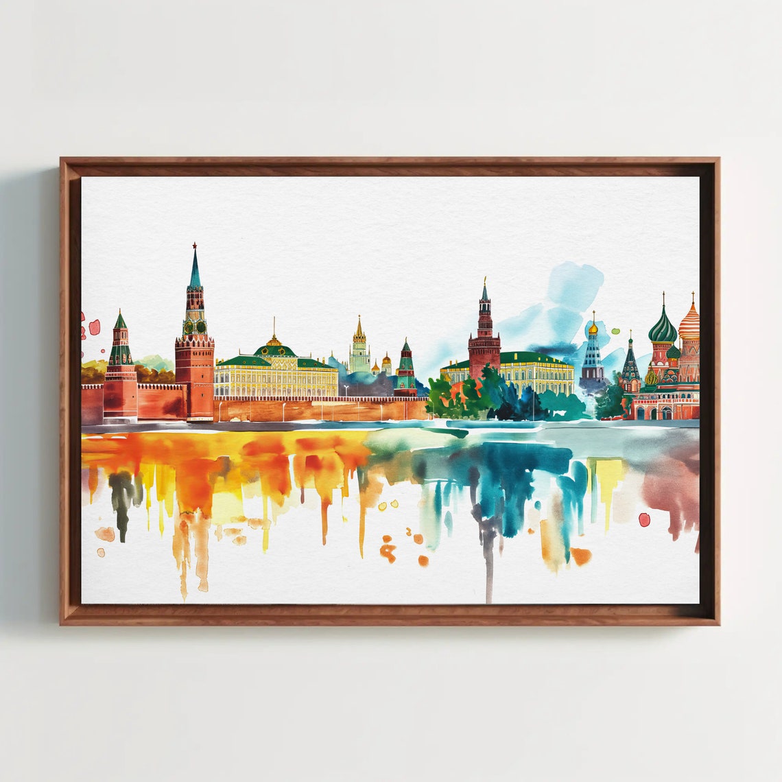 Moscow Red Square Skyline St Basils Watercolor Landmark Poster
