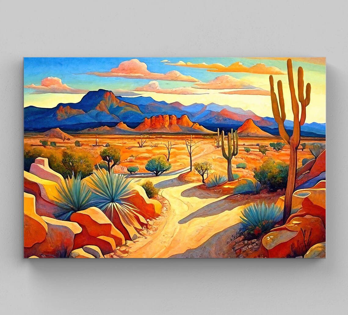 Mexican Desert Landscape, Colorful Wall Art Print