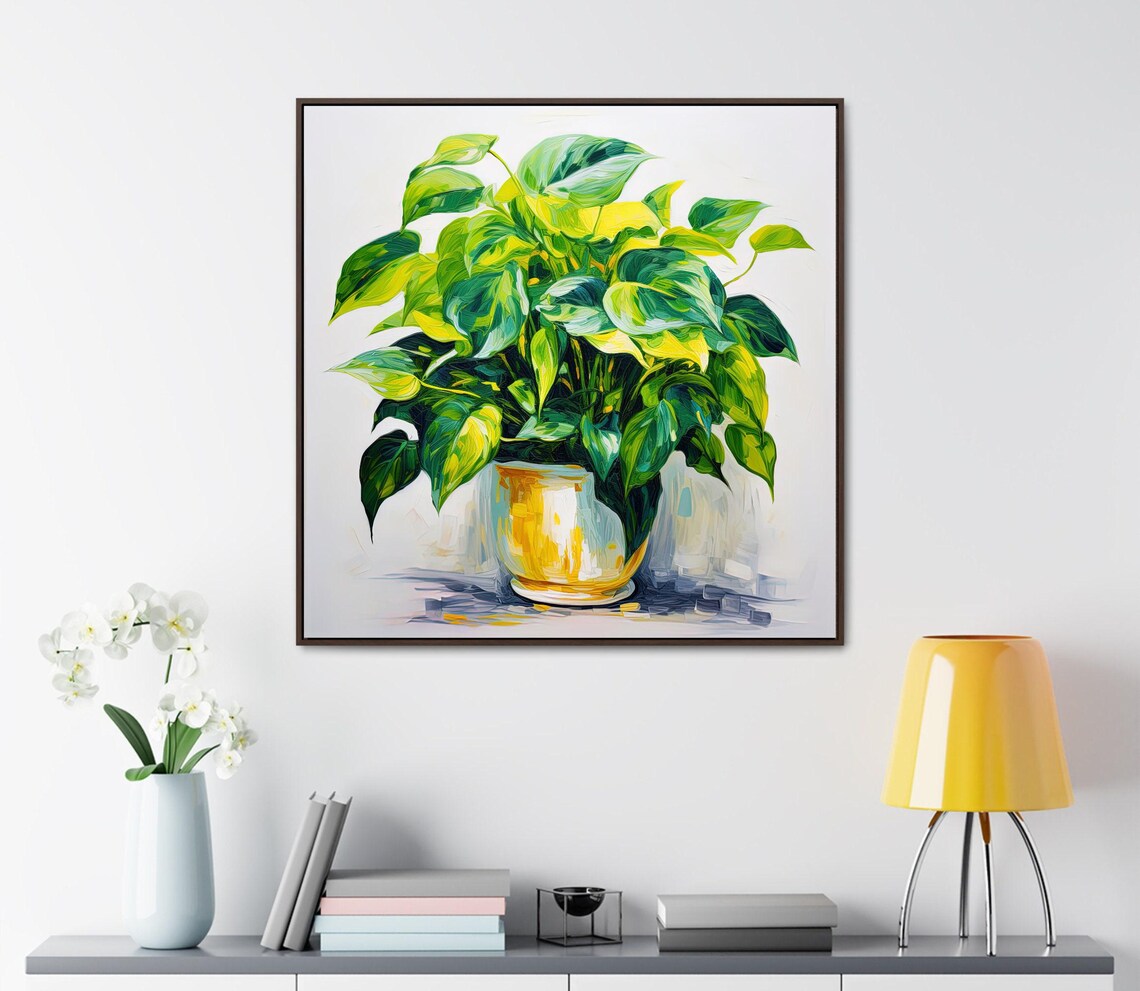 Golden Pothos Houseplant in Gold Pot White Background Poster - Image 4