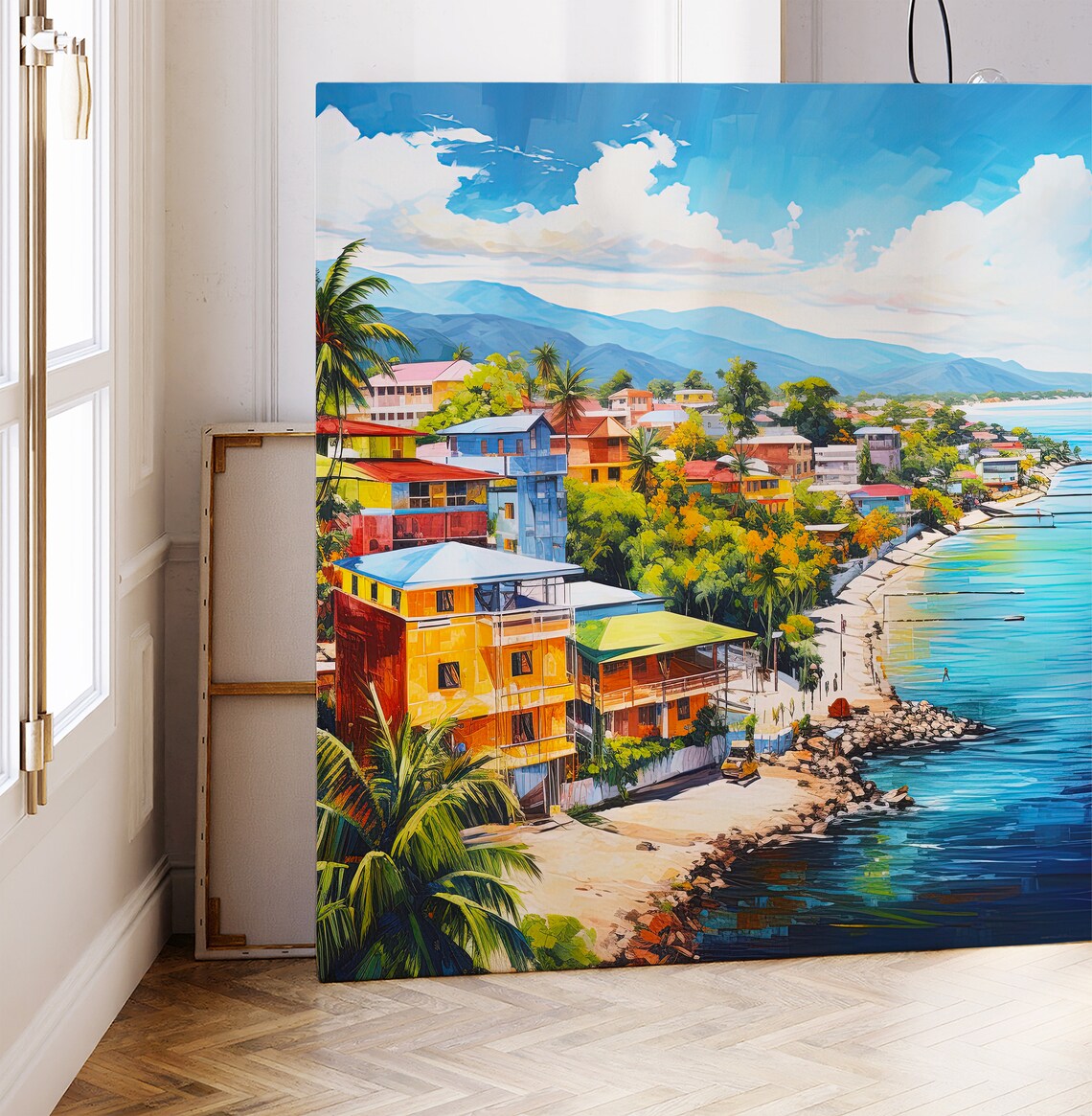 Colorful Kingston Jamaica Waterfront Town and Harbor Scene Poster - Image 2
