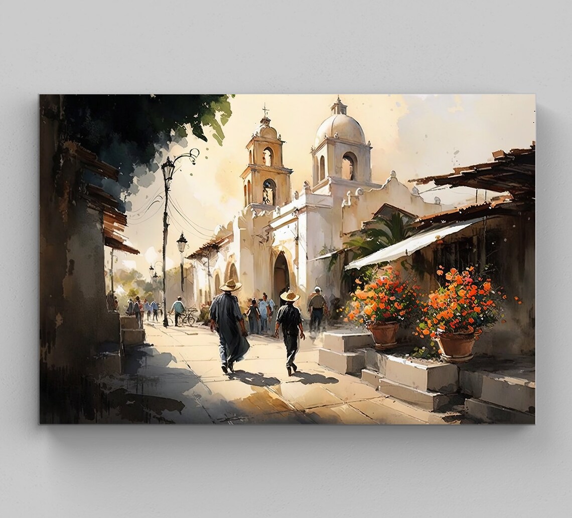 Guanajuato Mexican Town Art Print, Village Scene